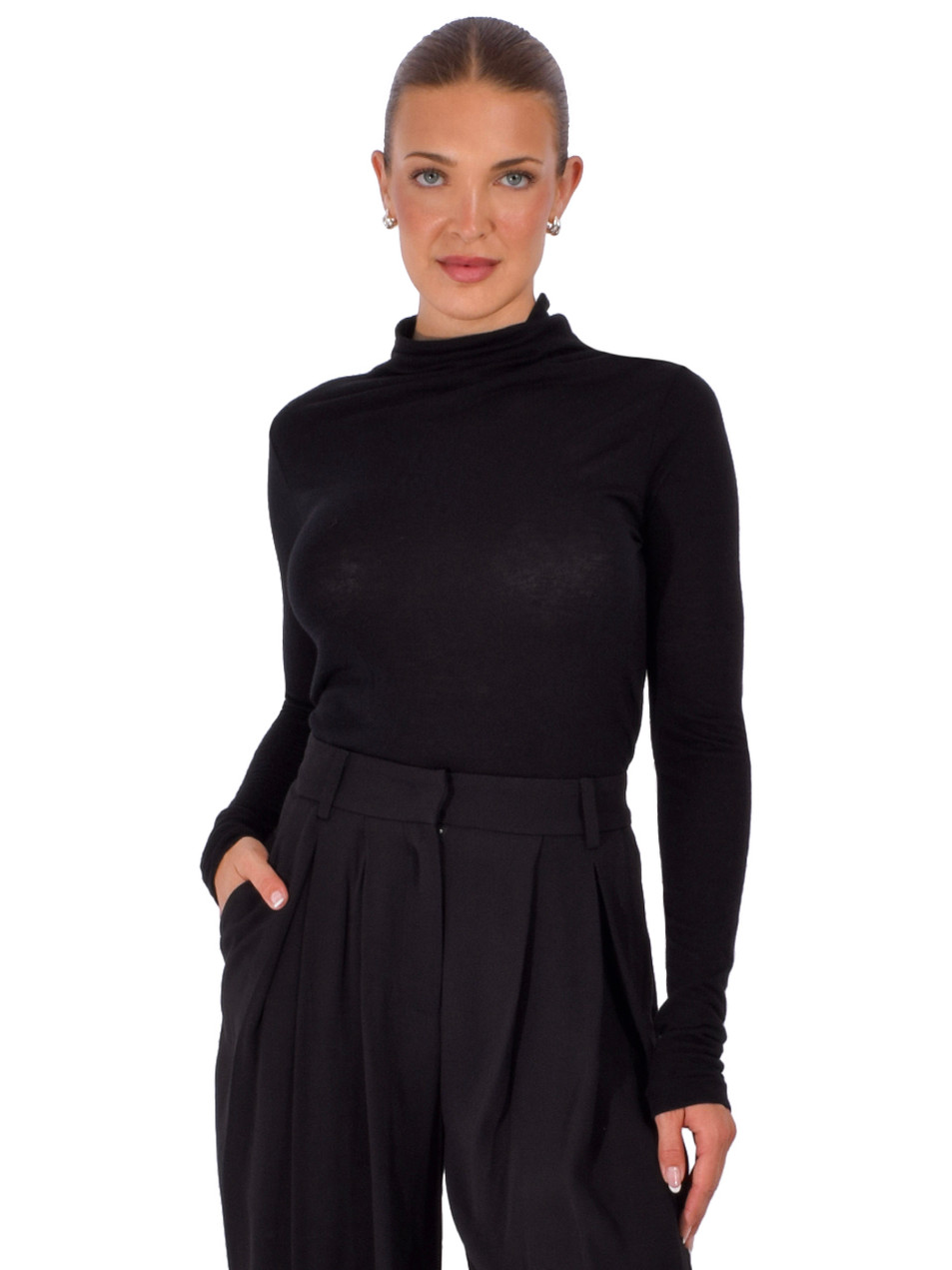 OTTOD'AME Turtleneck in Black Front View 