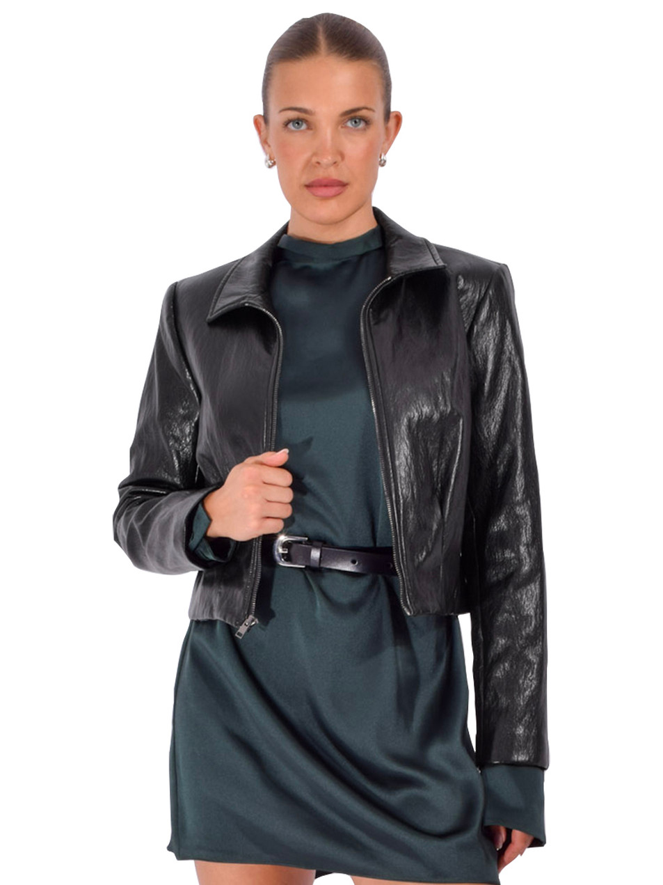 DREW Patty Jacket in Black Front View 