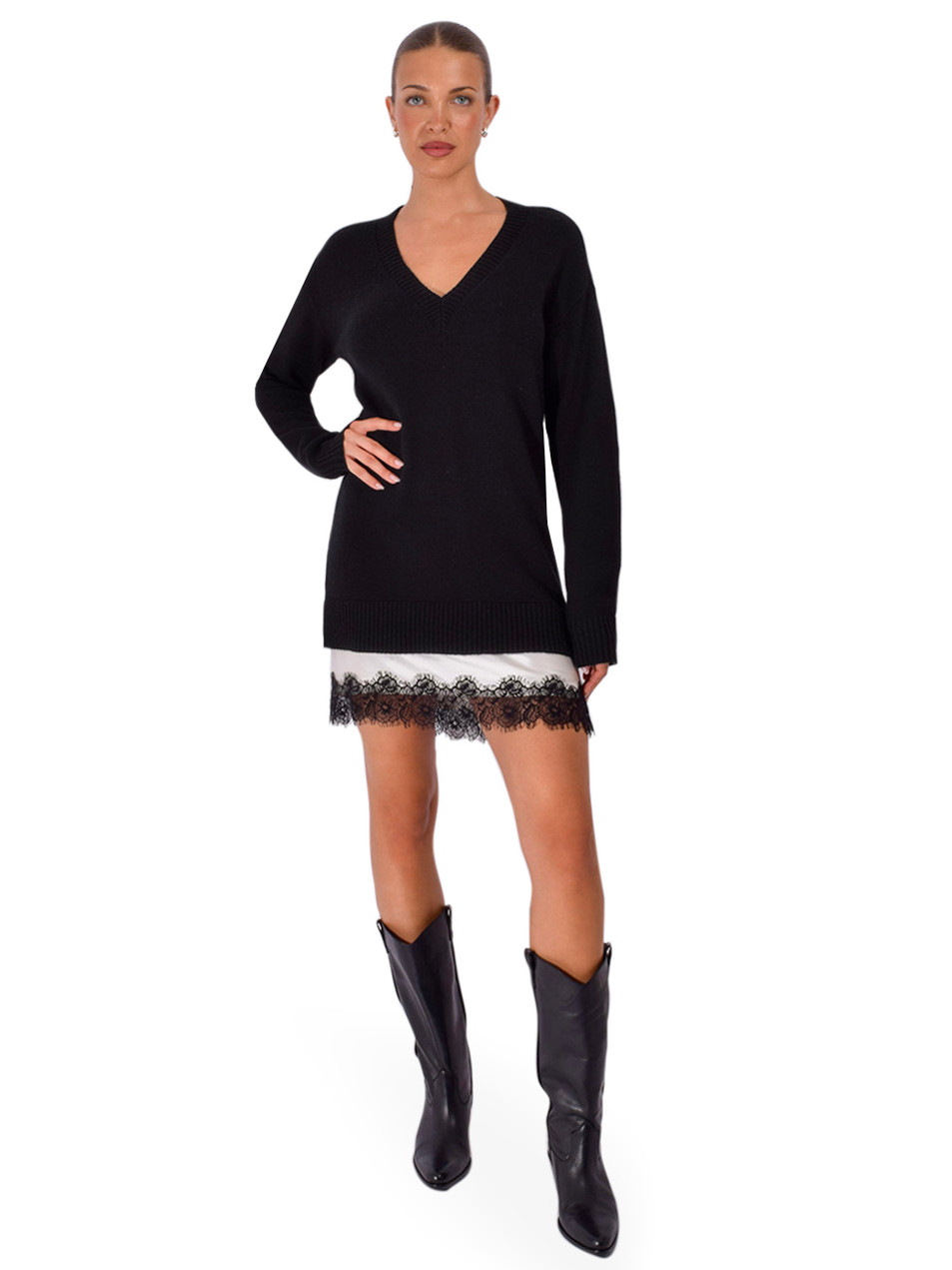 CINQ À SEPT Simona Dress in Black Front View 1