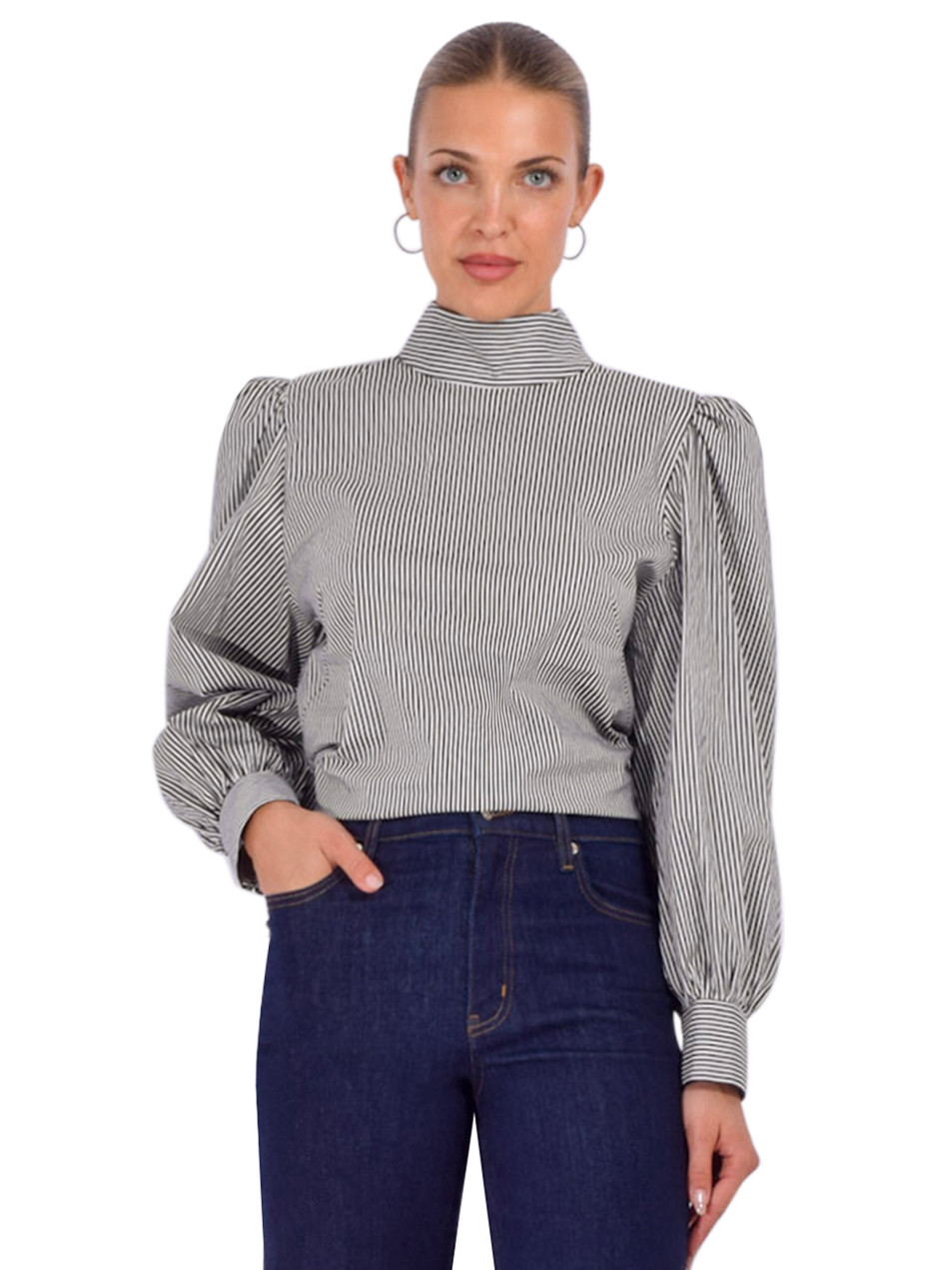 LELE DE BALTZAC The Aude Top in Black/White Stripes Front View 