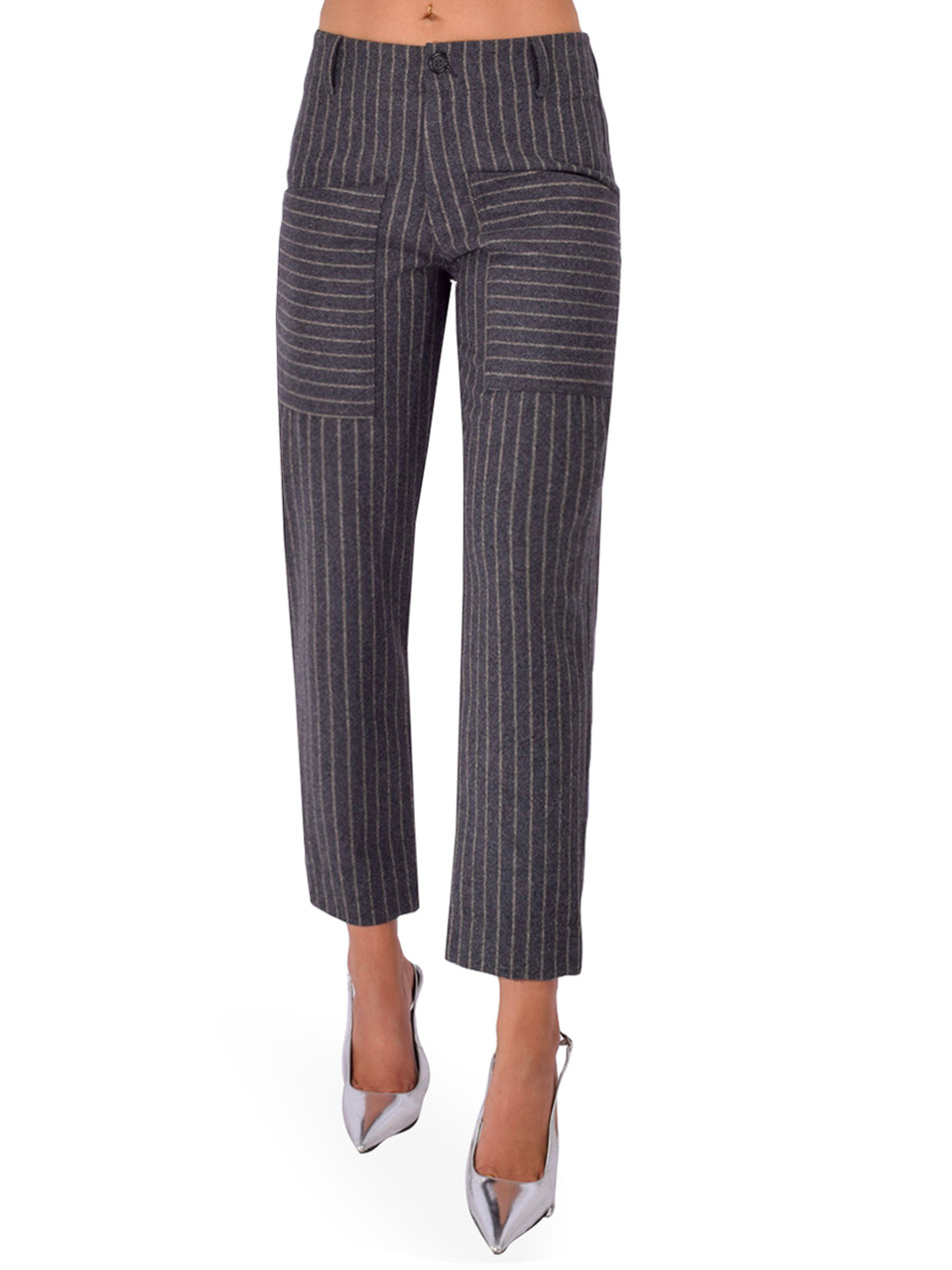 PHARAOH Ezra Pant in Gray Pinstripe Front View 