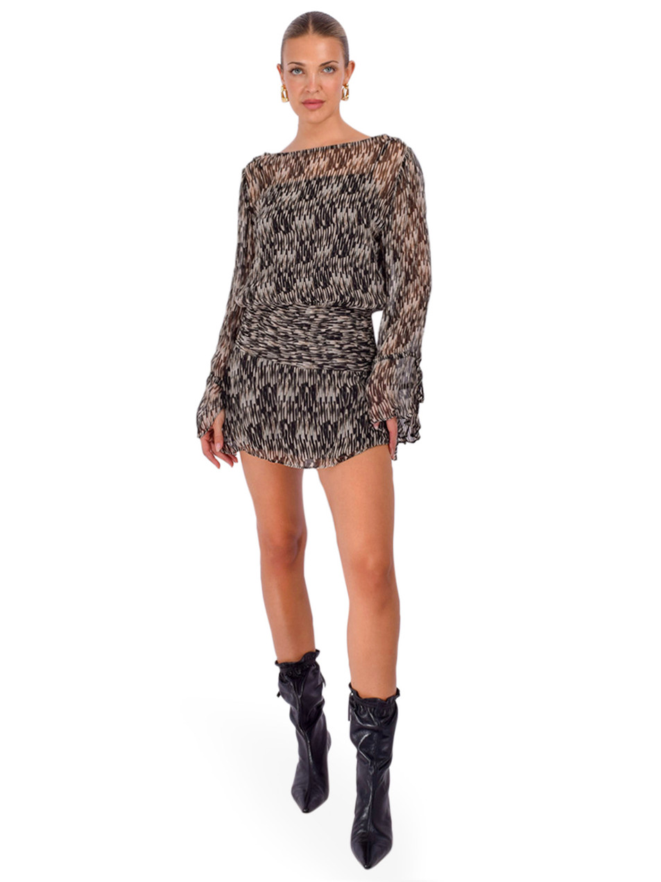 STAUD Beatrix Dress in Porcupine Quill Front View 1