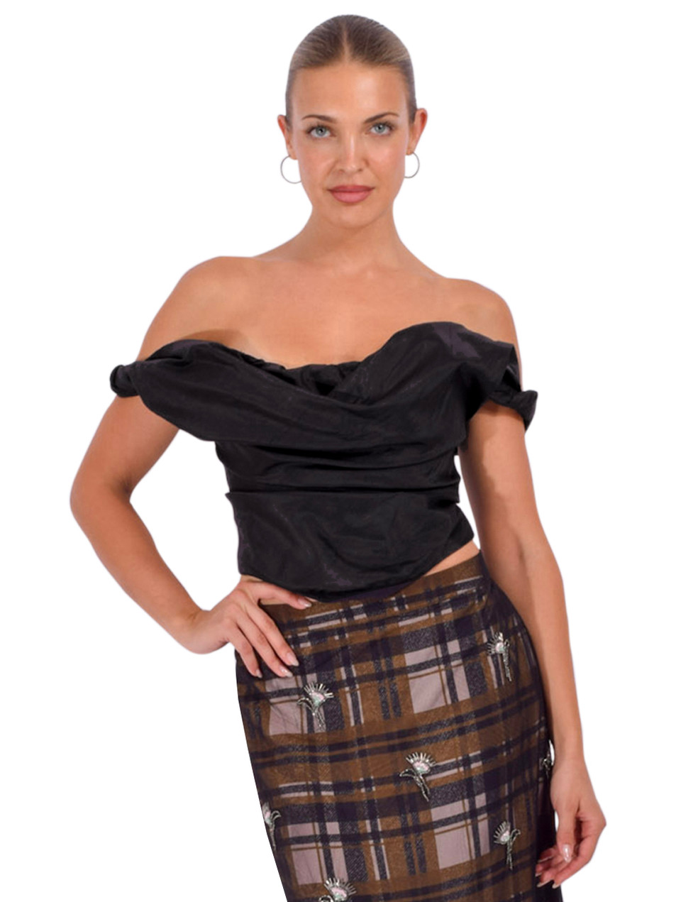 STAUD Olivia Silk Top in Black Front View 