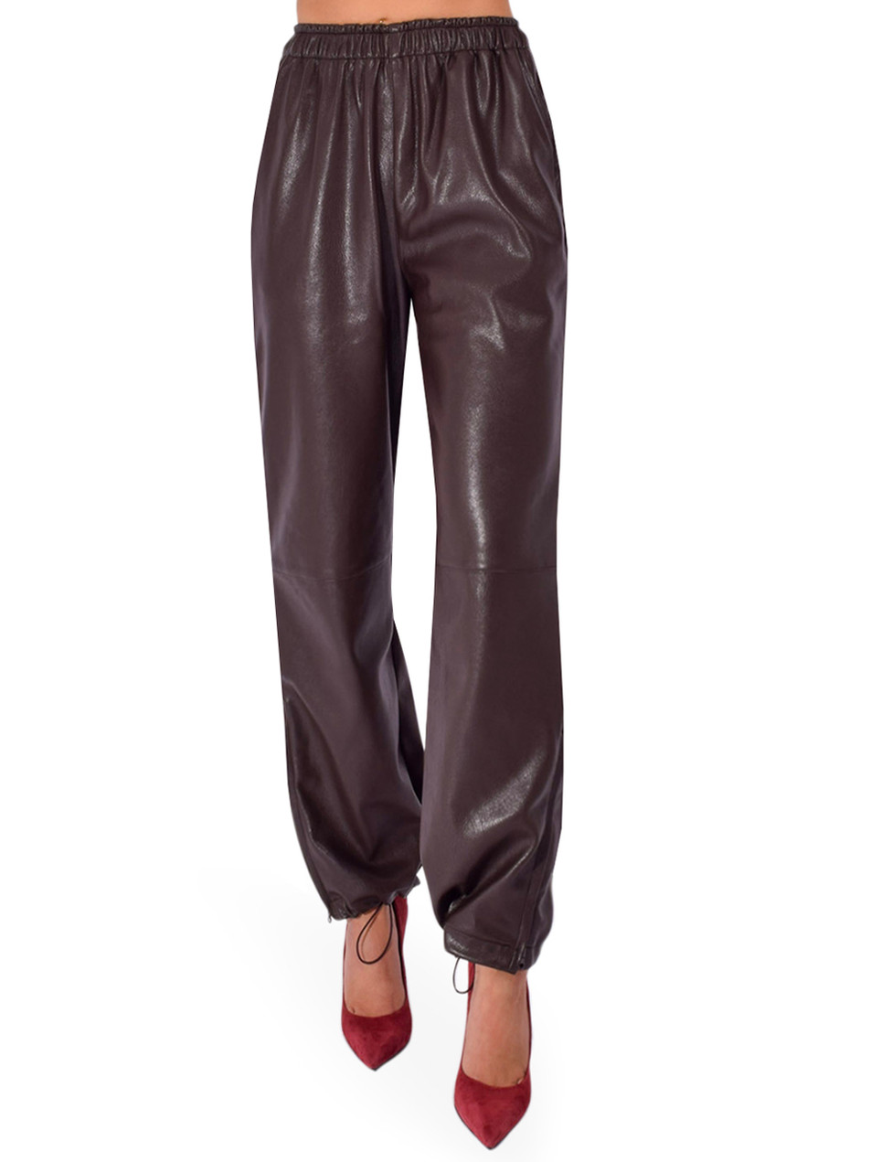 DELFI Camila Jogger in Chocolate Vegan Leather Front View 