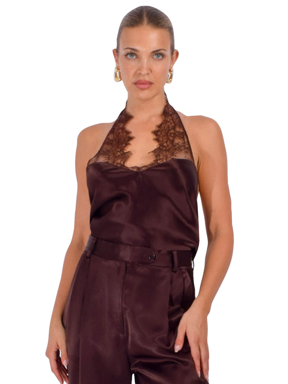 SANS FAFF Sienna Lace Top in Espresso Front View 