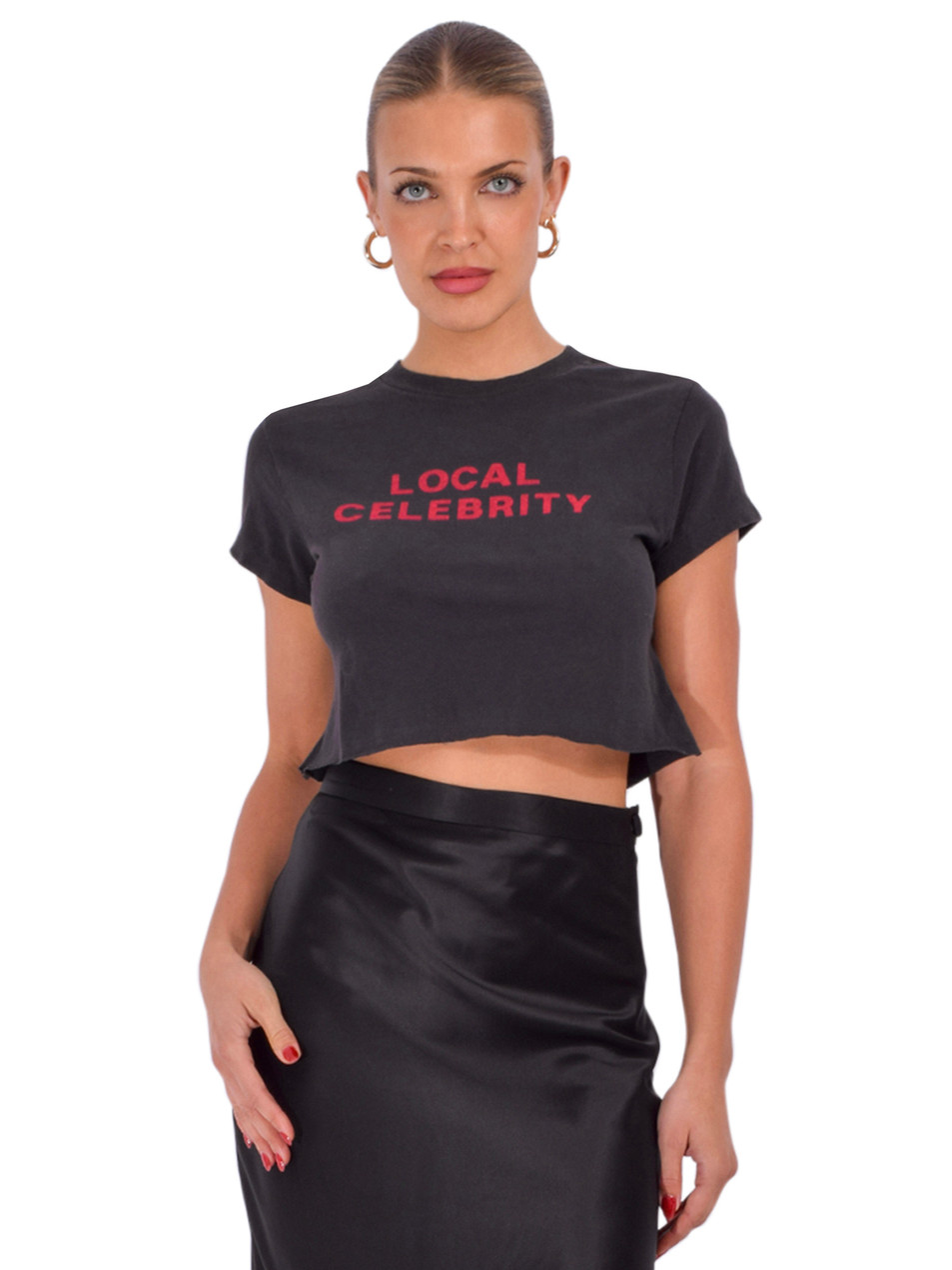 RE/DONE Cropped 60s Slim Local Celeb Tee in Washed Noir Front View 