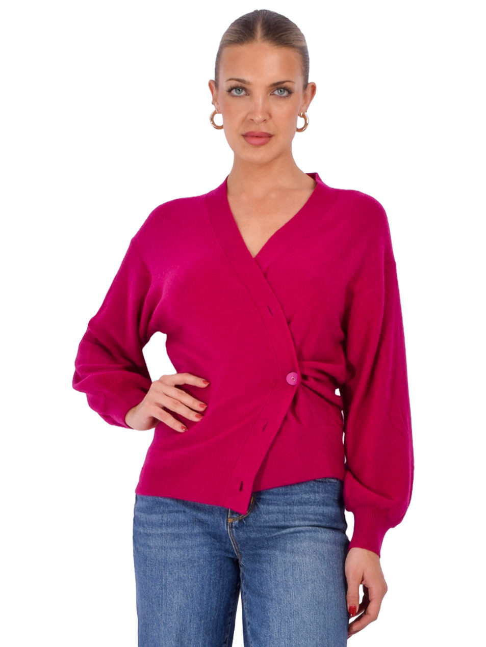 CISSA Slouch Wrap Cardigan in Fuchsia Front View 1