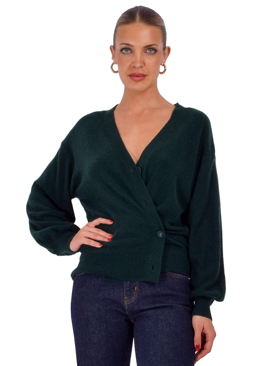 CISSA Slouch Wrap Cardigan in Green Front View 