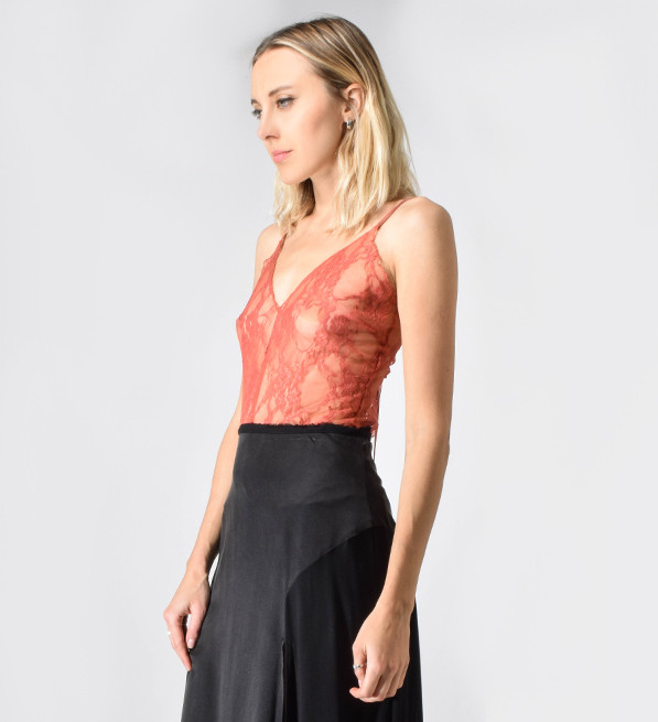 Sam & Lavi Lace Nicola Camisole in Rust Side View 