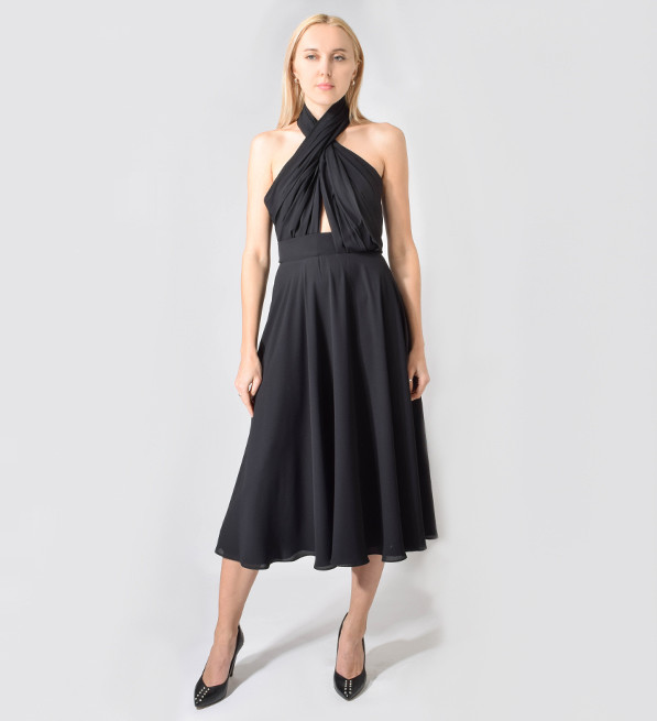 Camilla and Marc Black Halter Golden Myna Dress Front View 