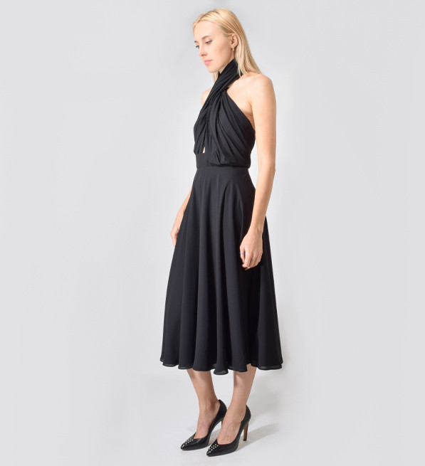 Camilla and Marc Black Halter Golden Myna Dress Side View