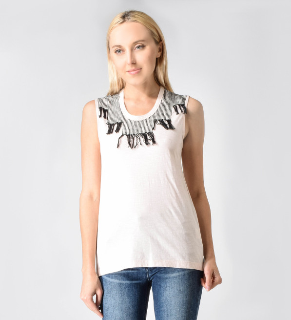 Pepin Frida Sleeveless Tee in Pink and Black Close Up Front View 