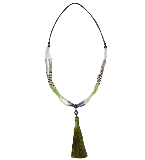 Multi Stone Tassel Necklace Product Shot 