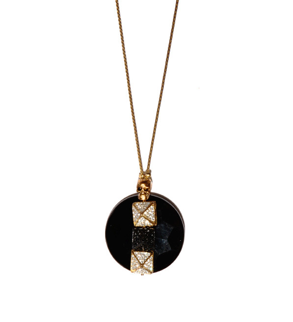 Glynneth B Jewelry Gold Onyx Crystal Skull Necklace