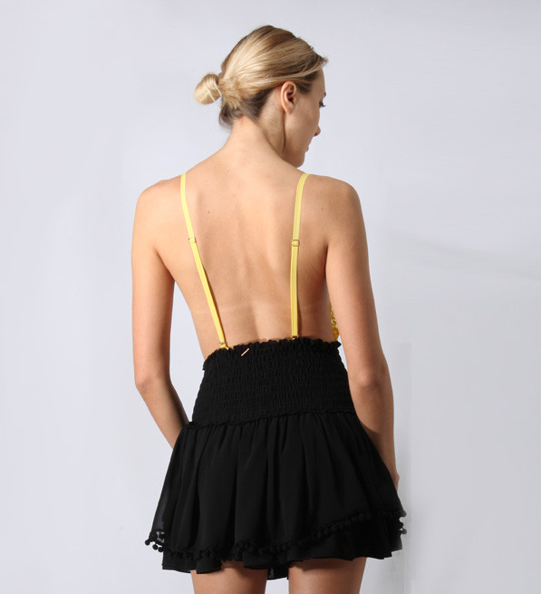 HAH Comin' in HAHT Lace Bodysuit in Lemon Back View 
