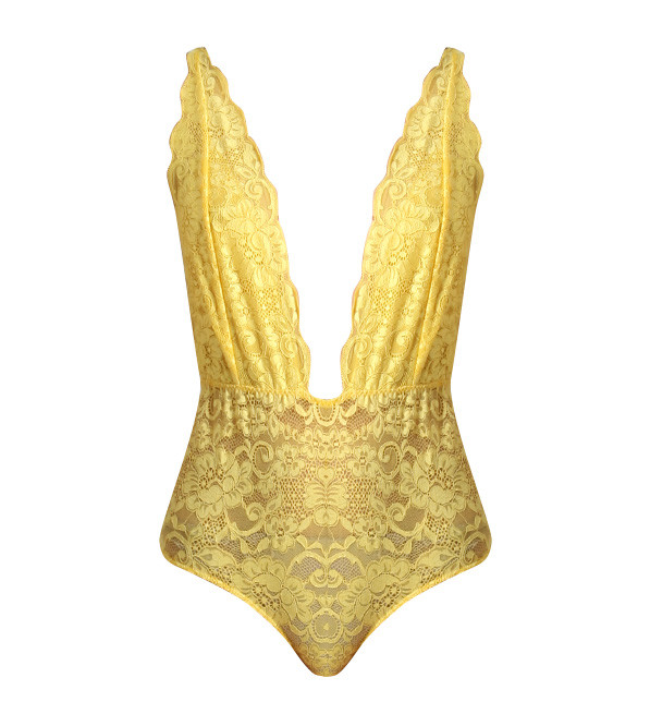 HAH Comin' in HAHT Lace Bodysuit in Lemon Product Shot