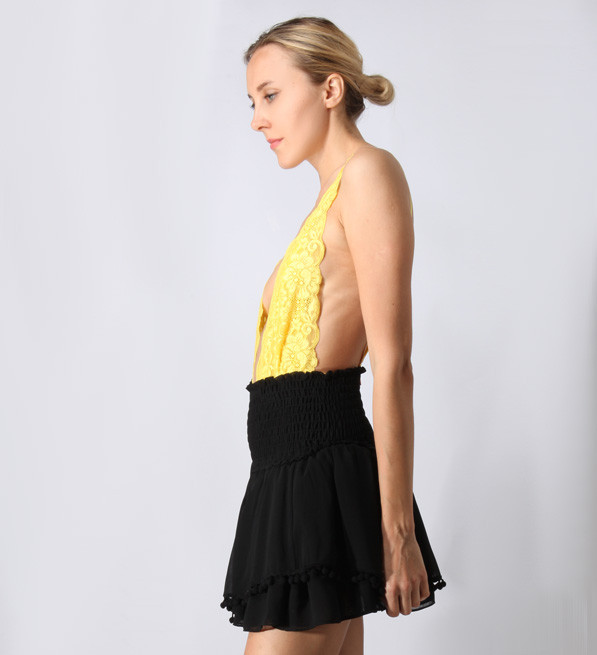 HAH Comin' in HAHT Lace Bodysuit in Lemon Side View 