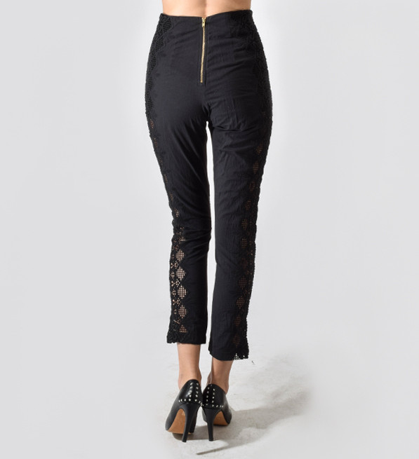 Nightcap Clothing Black Diamond Lace Trouser Back View 
