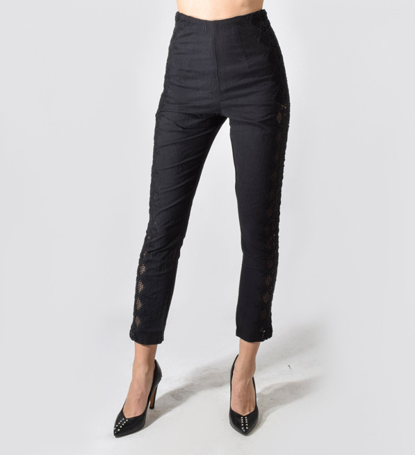Nightcap Clothing Black Diamond Lace Trouser Front View 