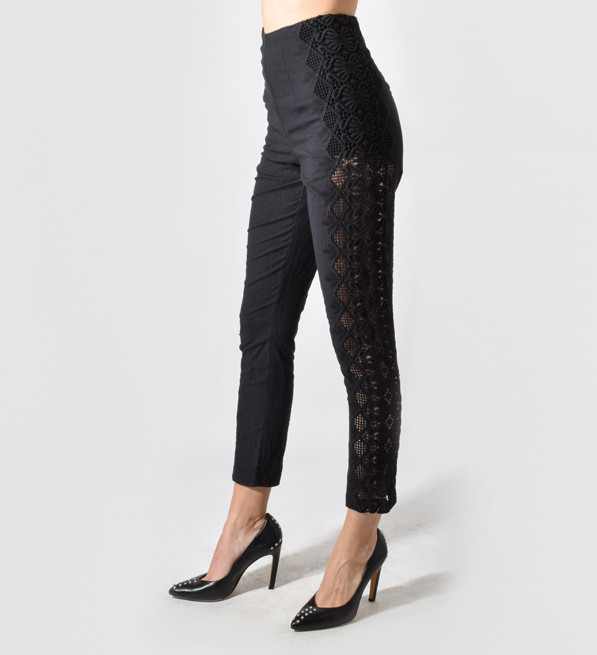 Nightcap Clothing Black Diamond Lace Trouser Side View 