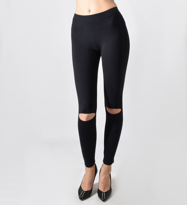 David Lerner Split Knee Legging in Black Close Up Front View 