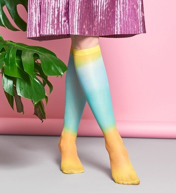 Happy Socks "Hysteria" Mia Print Knee High Sock in Orange & Green