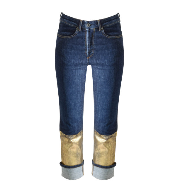 Ottod'Ame Denim Boyfriend Jeans with Golden Print Product Shot 
