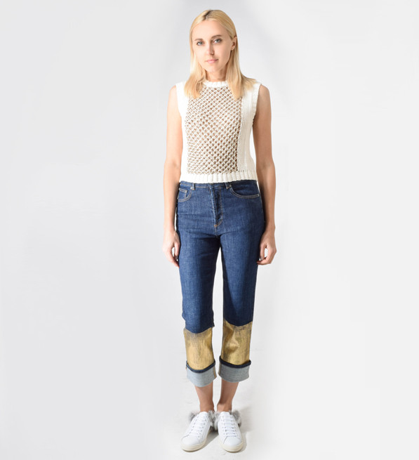 Ottod'Ame Denim Boyfriend Jeans with Golden Print Front View 