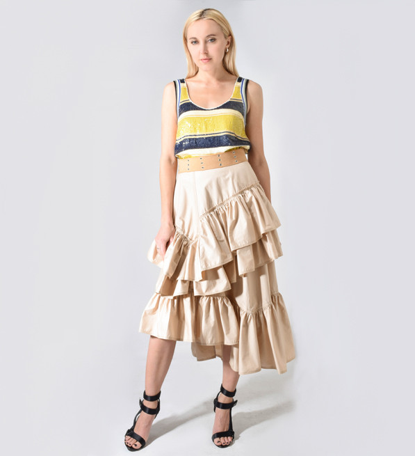 3.1 Phillip Lim Striped Sequin Tank in Yellow and Navy Front View 