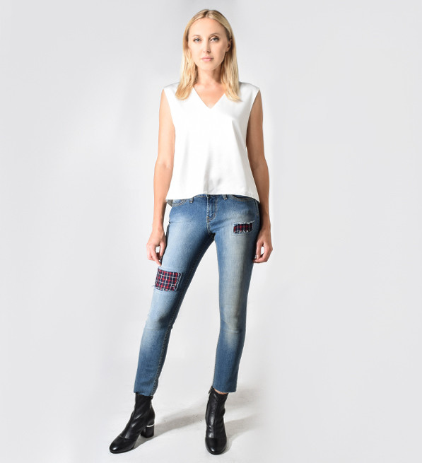 JET John Eshaya Plaid Patch Slim Jean Front View 