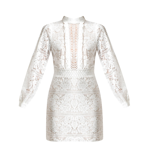 We Are Kindred Madeliene Ladder Mini Lace Dress in Ivory Product Shot 