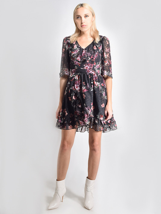  Aurelie Mini Dress in Midnight Garden Front View 