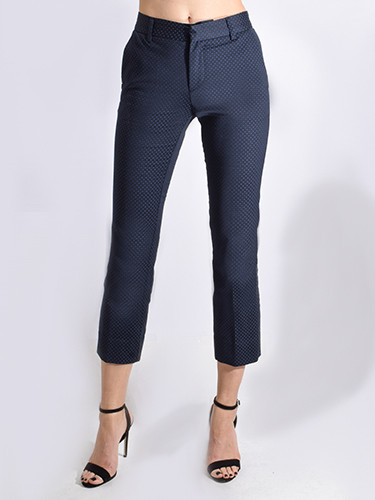 Ottod'Ame Cigarette Trouser w/ Polka Dots in Ocean Close Up Front View 