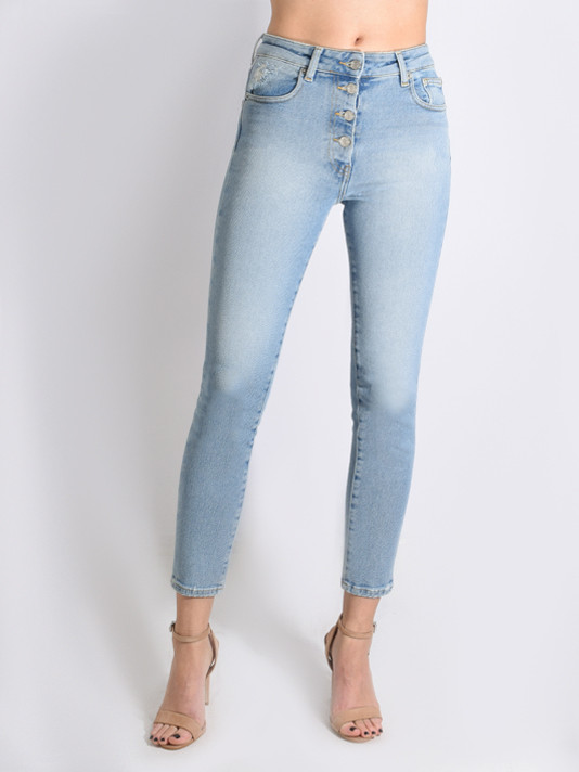 IRO Gaety Jean in Light Blue Close Up Front View 