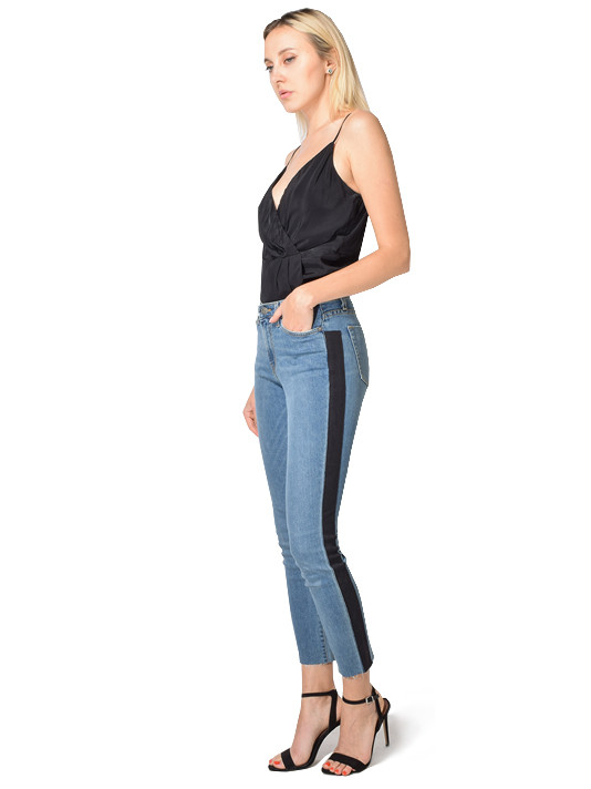 Jet John Eshaya Slim Raw Hem Jean w/ Side Tape in Black Side View 