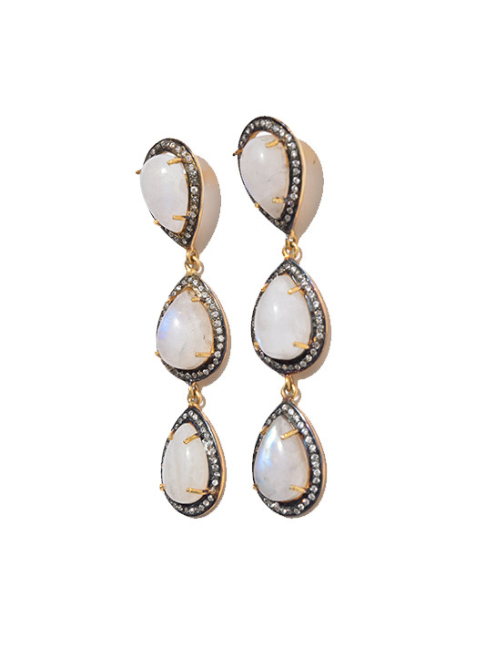 Paula Rosen Three Drop Moonstone Earring