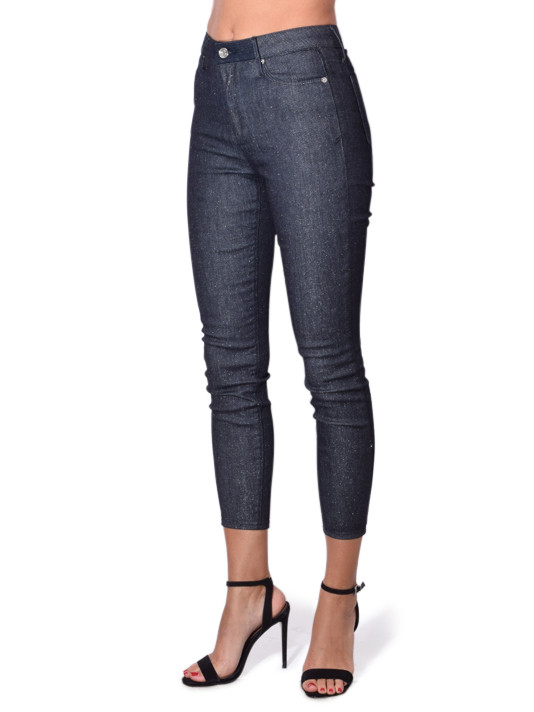RTA Madrid High Waist Skinny Glitz Pants In Blue Side View 