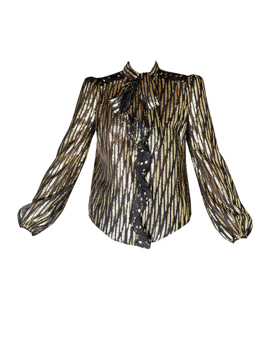 Rachel Zoe Powell Long Sleeve Blouse In Black/Gold Product Shot 