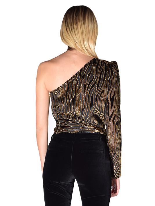 Rachel Zoe Parish One Sleeve Top In Black/Gold Back View 