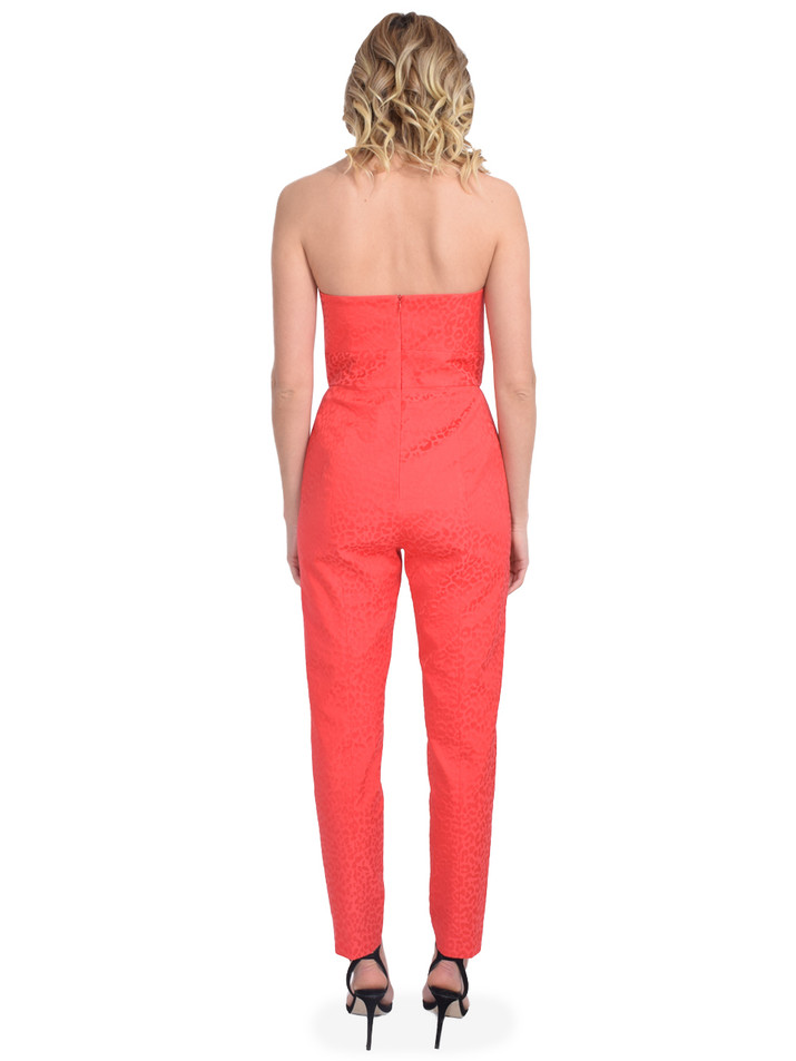 MICHELLE MASON Leopard Bustier Jumpsuit in Poppy Back View 