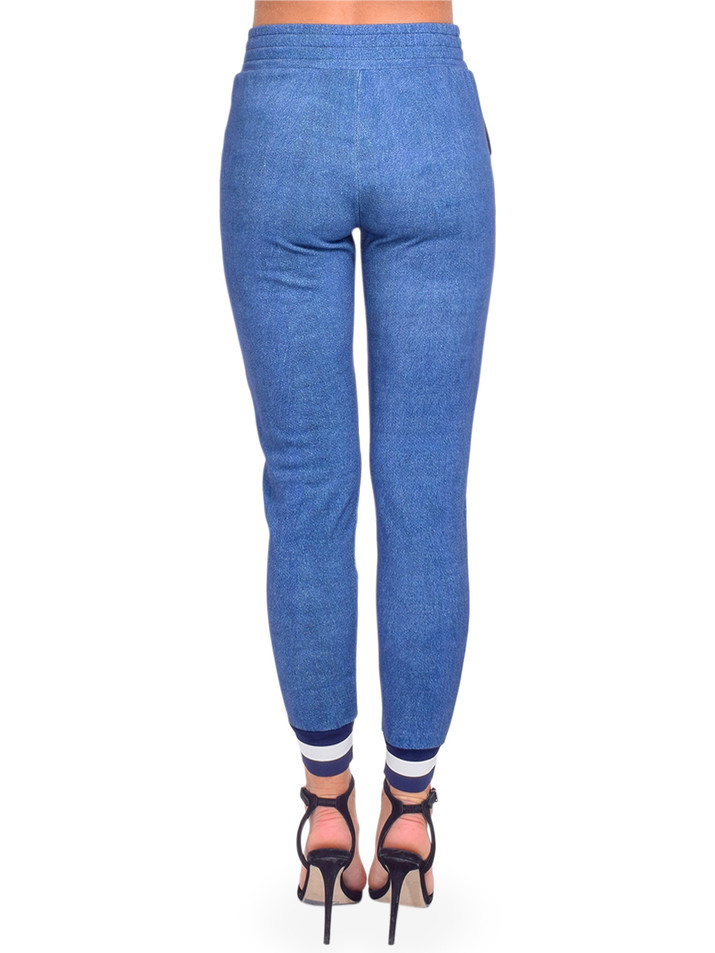 Alice + Olivia NYC Slim Jogger in Blue Denim Print Back View 