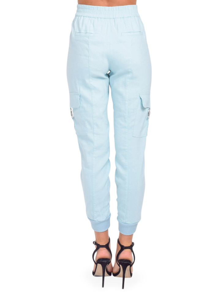 Alice + Olivia Neta High Waist Cargo Pant in Powder Blue Back View 