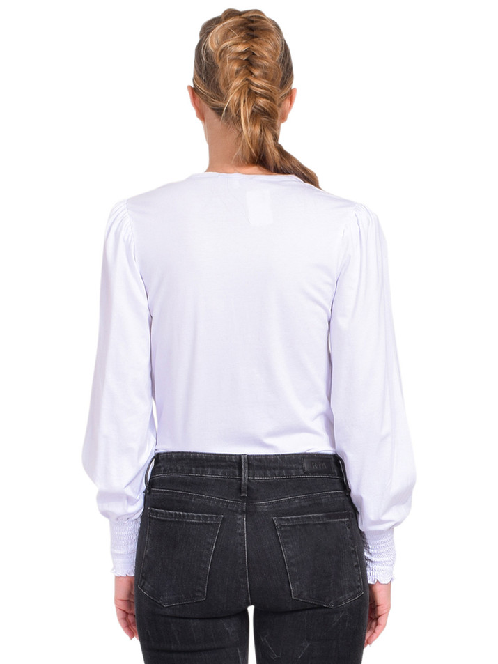 SERRA Puff Sleeve Top in Bright White Back View