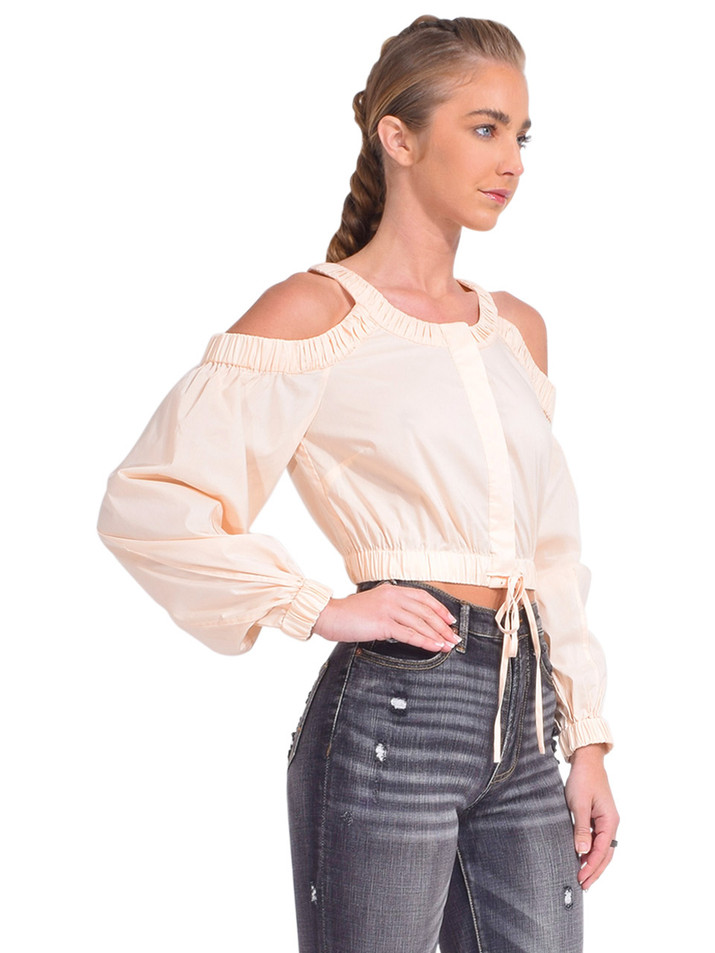Jonathan Simkhai Abbey Ruched Poplin Top in Almond Side View 