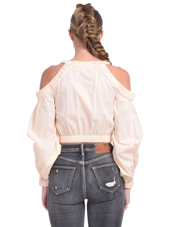 Jonathan Simkhai Abbey Ruched Poplin Top in Almond Back View 