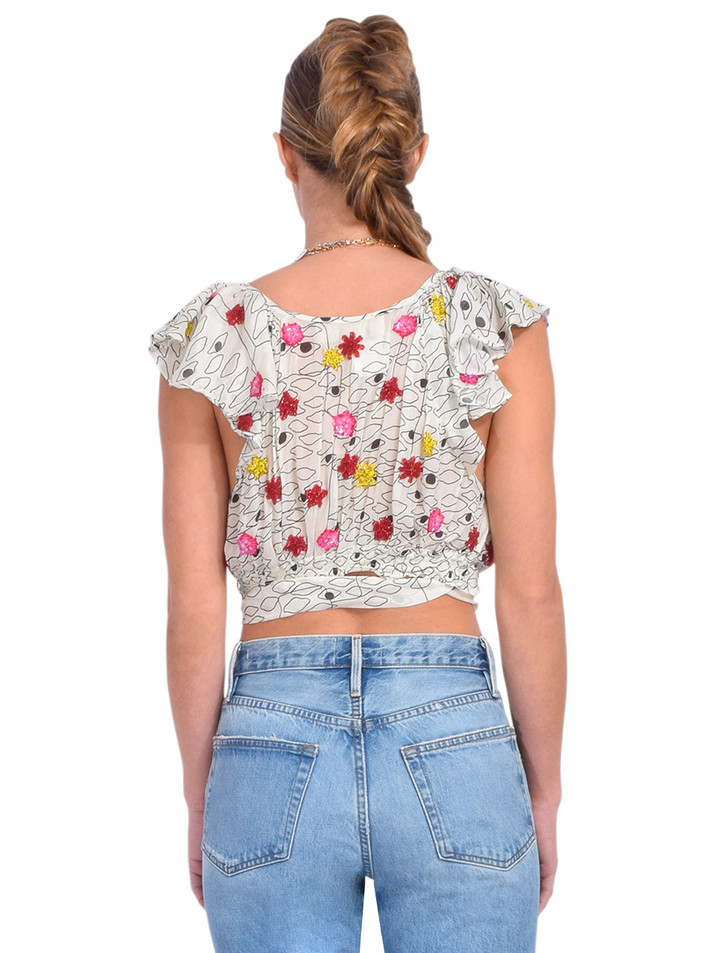 La Fuori Balut Embroidered Wrap Blouse Back View 

