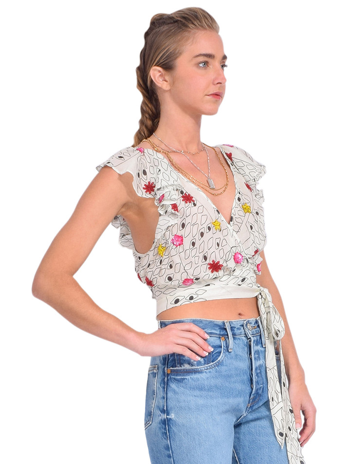 La Fuori Balut Embroidered Wrap Blouse Side View 
