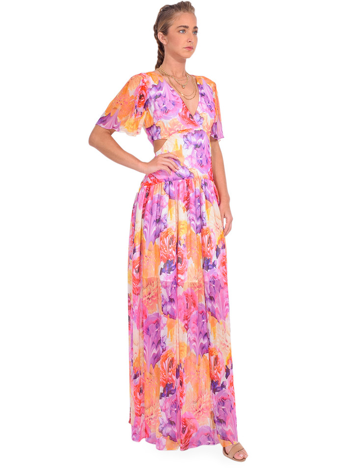 Gilner Farrar Elena Cutout Maxi Dress in Floral Bouquet Side View 