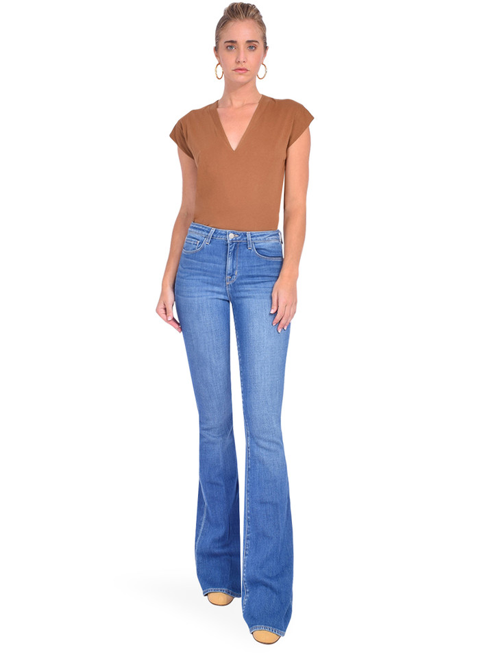 L'Agence Bell High Rise Flare in Century Blue Full Outfit 