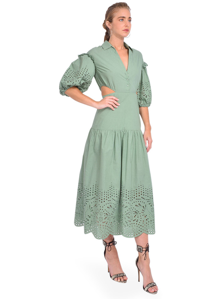 Karina Grimaldi Graciela Cutout Midi Dress in Cucumber Side View 